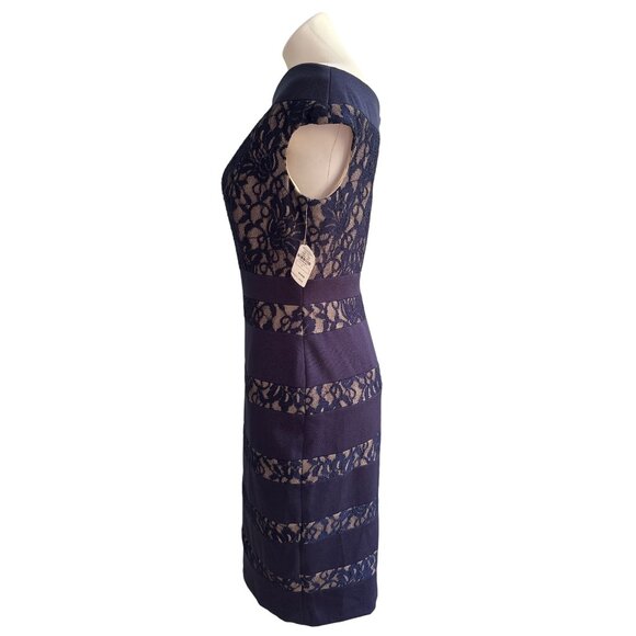 Jax NWT $119 Navy Lace Overlay Sheath Dress Off-Shoulder Neckline Women's Size 8 - Picture 6 of 10